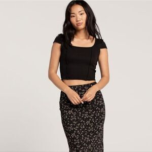 Full Tilt  Square Neck Seamed Tee- Black